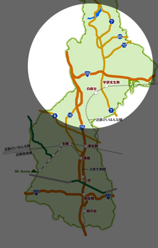 生駒市北部の地図